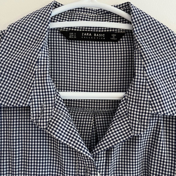 Zara Gingham Navy Button Down Shirt - Picture 3 of 4